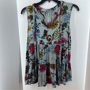 Easel Los Angeles Light Blue Tank Top with Floral Design, Women's Size Large
